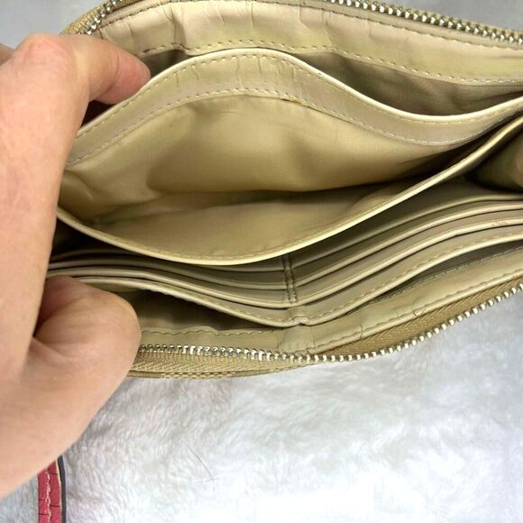 Coach Signature C Coral and Khaki Wallet - Picture 7 of 11